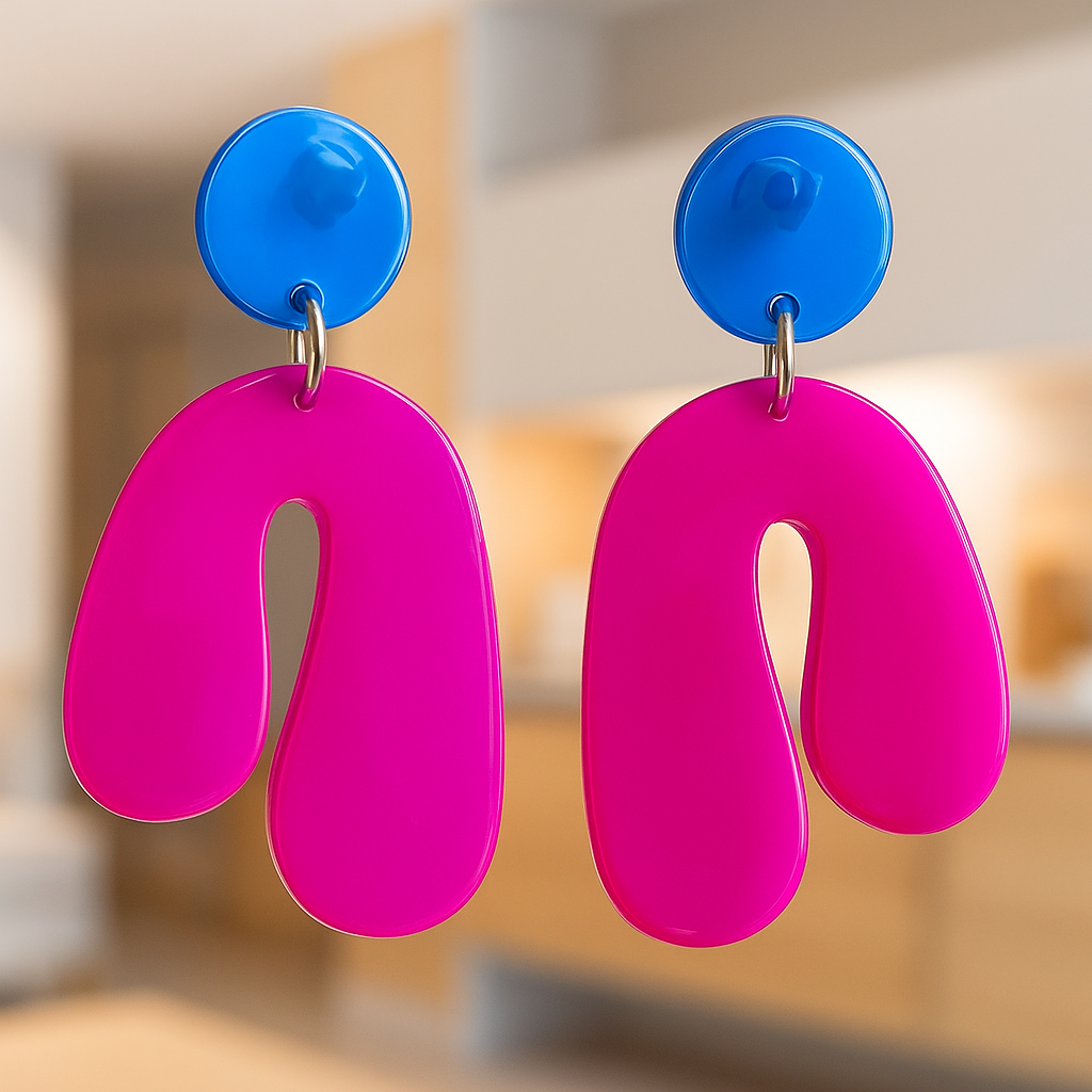 Blue and pink geometric earrings
